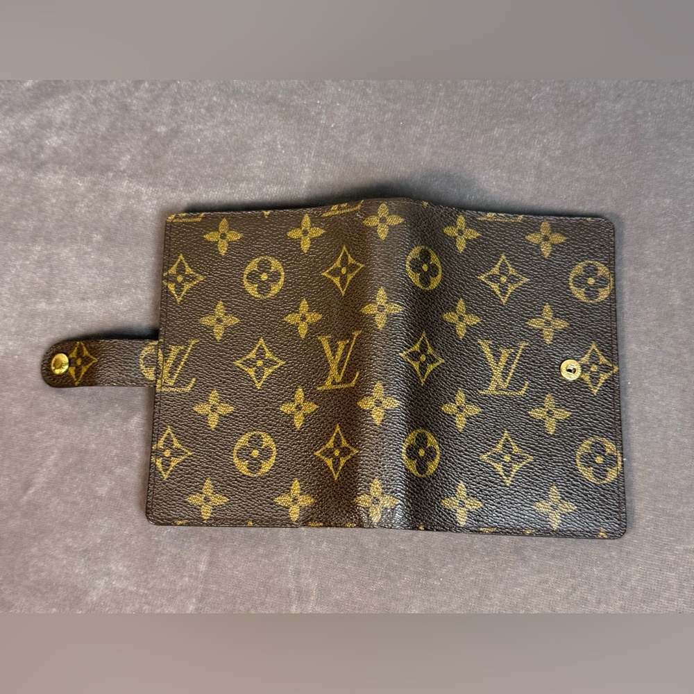 Louis Vuitton Monogram small rings Agenda wallet book brown tan leather EUC - Picture 8 of 12